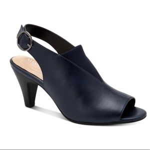 ALFANI Womens Navy Jasmynee Round Toe Cone Heel Buckle Dress Sling Back